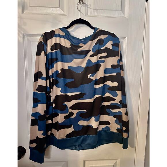 Lularoe Cardigan Button Jacket Blue Tab Black Camouflage 2XL 22/24 20 XXL - Picture 7 of 8